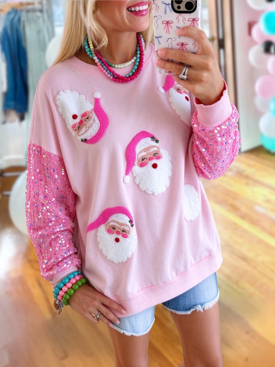 Cute Santa Claus Sequin Patch Pullover