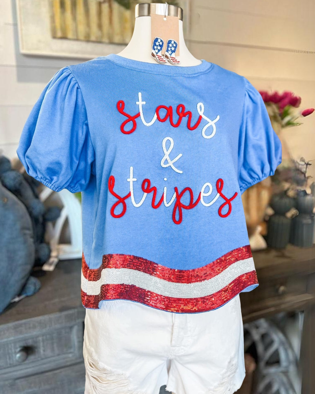 Stars & Stripes Embroidered Sequin T-shirt