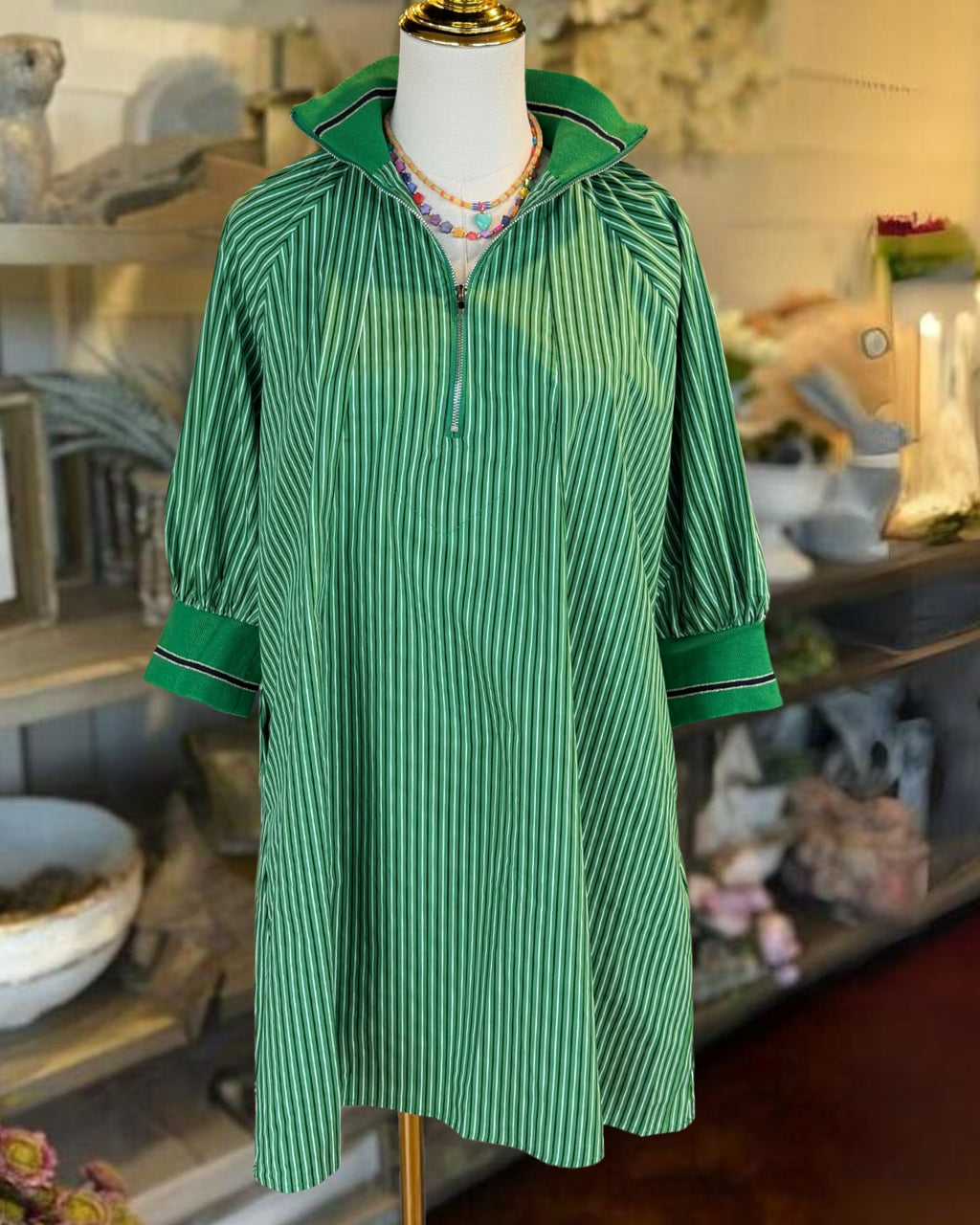 Simple Striped Half-zip Dress