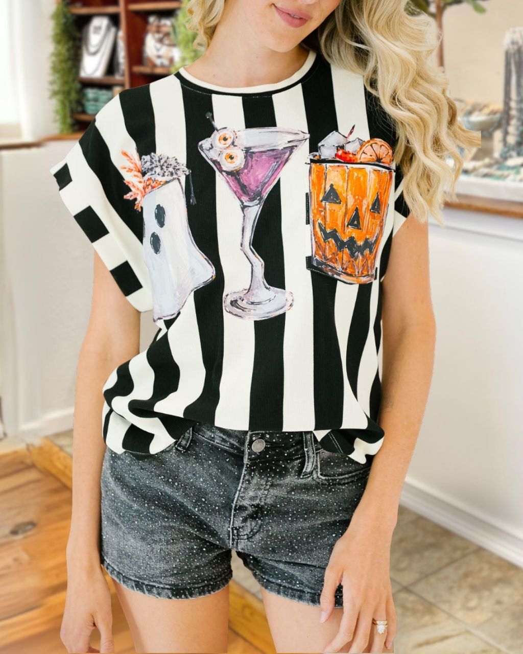 Unique Ghost Drink Striped Top