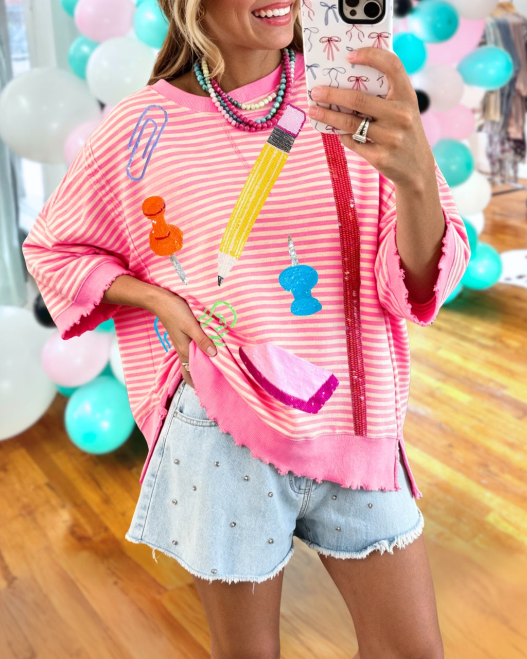 Stationery Sequined Striped Top