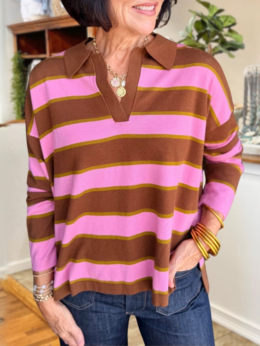 Stylish Striped Collared Top