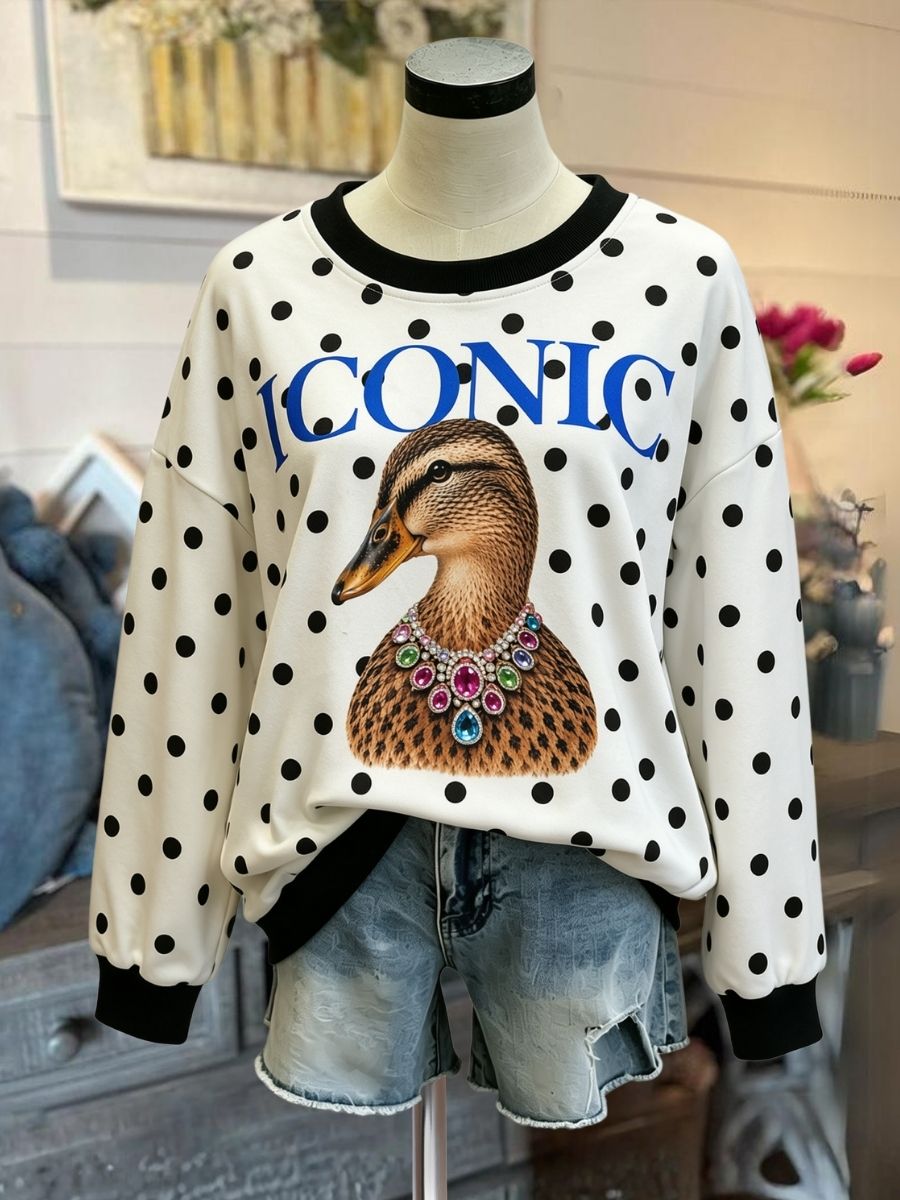 Mallard Duck Gemstone Necklace Polka Dot Pullover