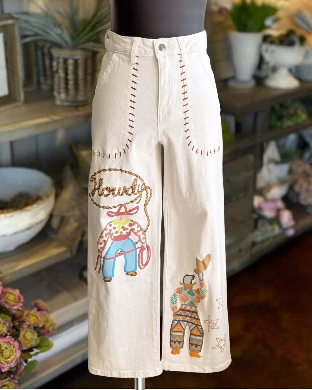 Howdy Cowgirl Embroidered Printed Pants