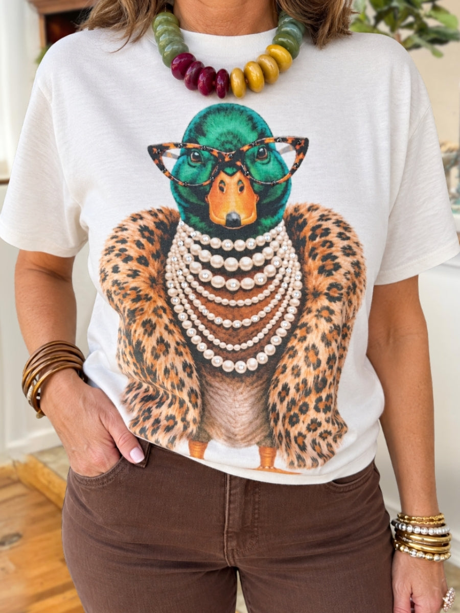 Elegant Leopard-Print Mallard T-Shirt