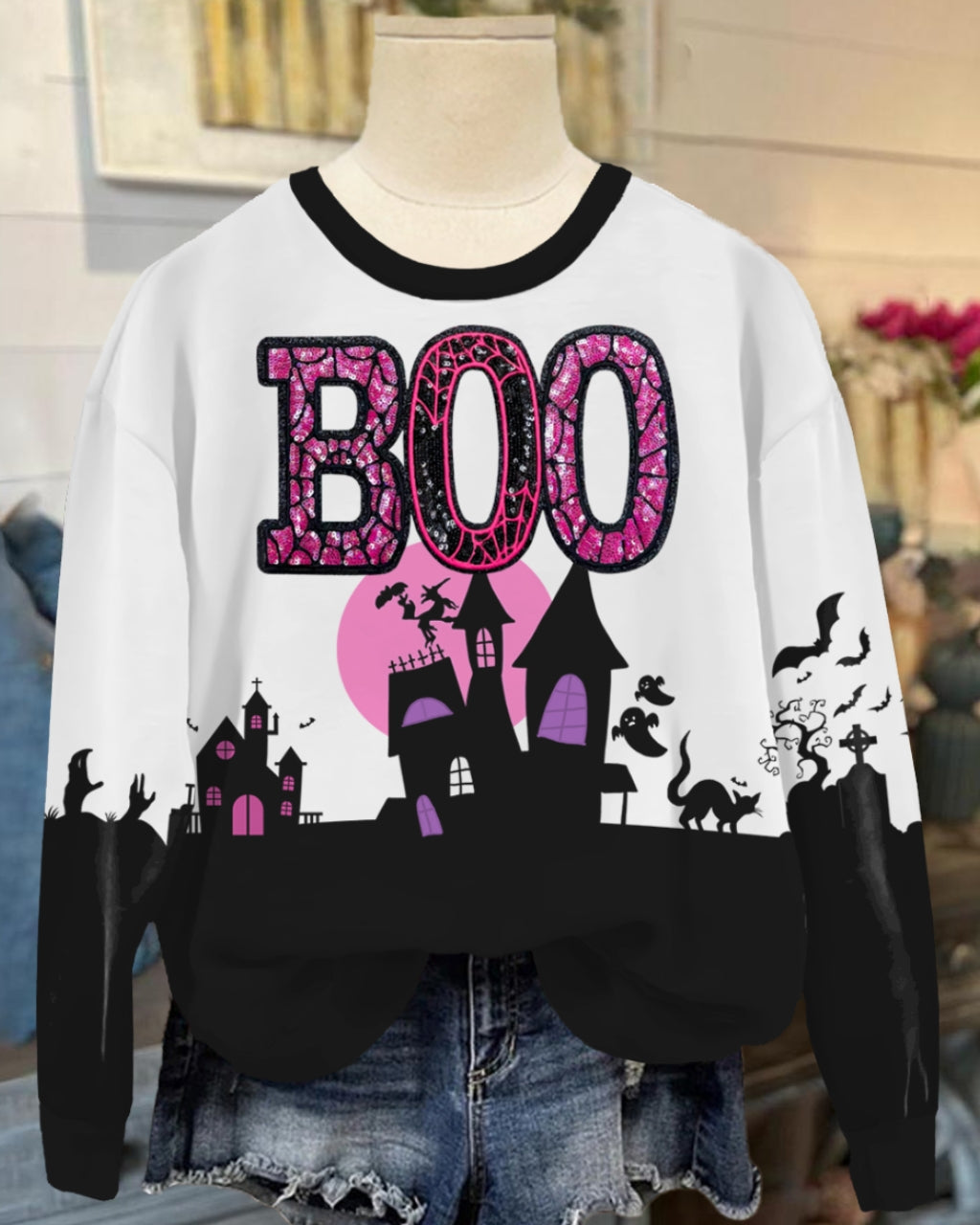 Chic Boo Castle Graphic Sweatshirt