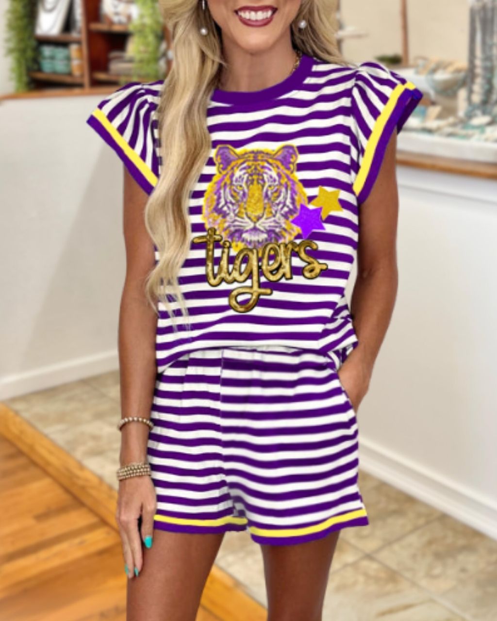 Rugby-Themed Striped Shorts Set