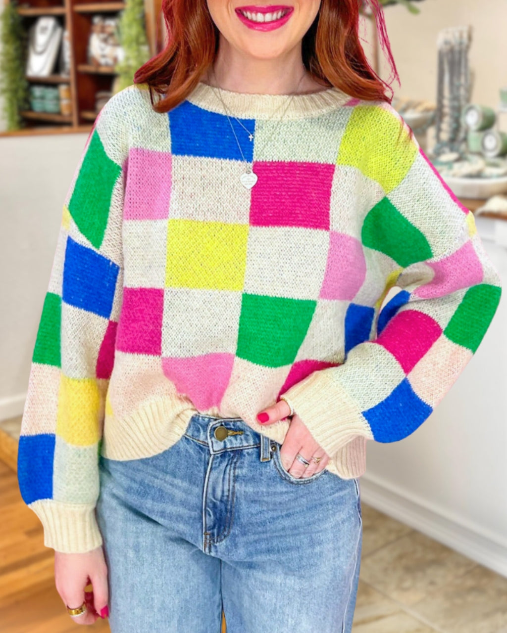 Joyful Checker Crew Sweatshirt