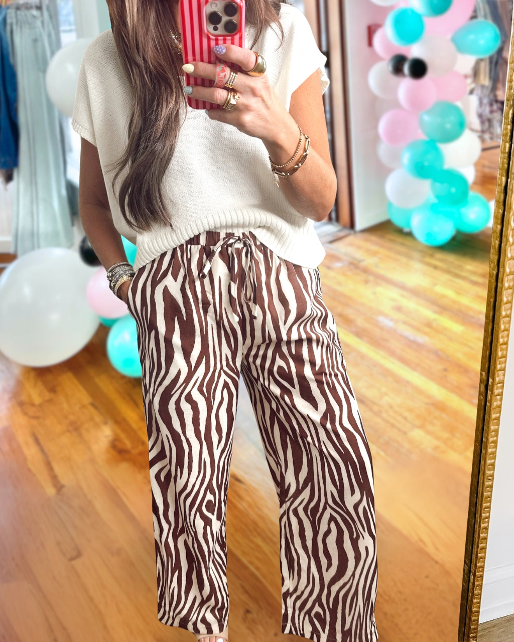 Stylish Zebra-print Satin Trousers
