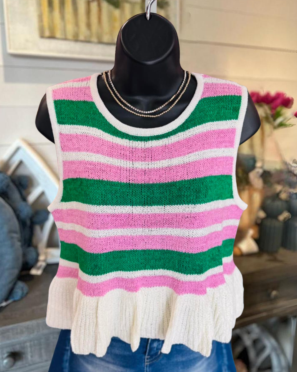 Color-block Striped Knit Vest