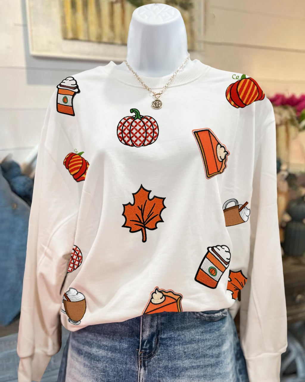 Fun Harvest Season PSL Embroidered Pullover