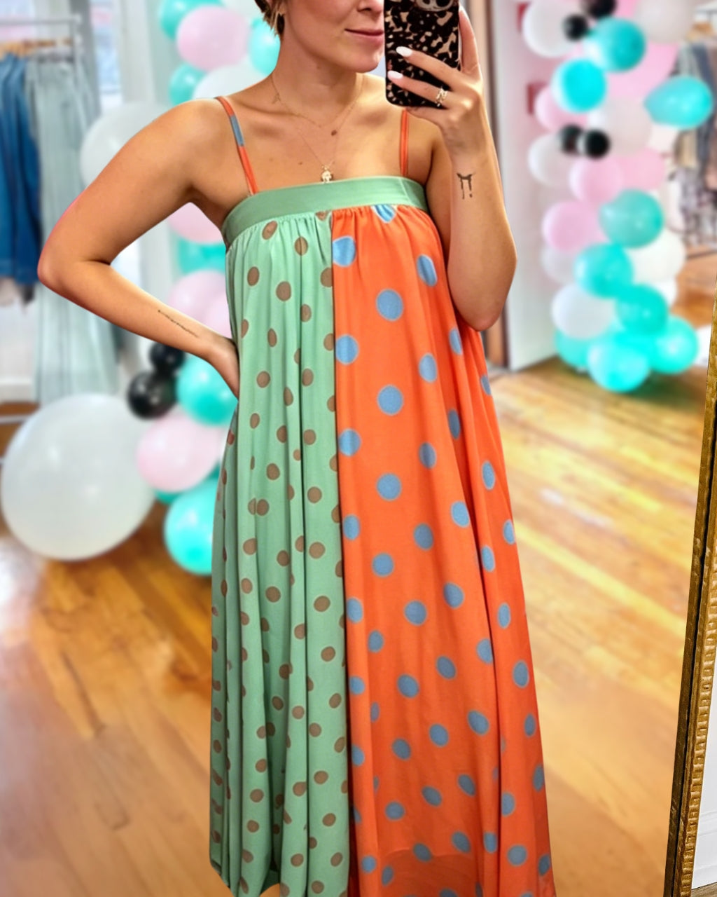 Polka Dot Contrast Strapless Dress