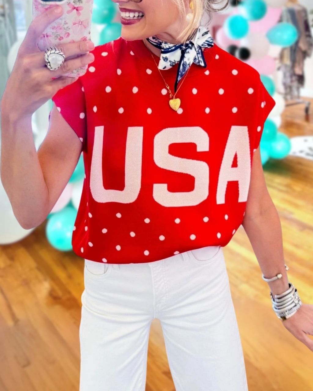 USA Polka Dot Sleeveless Top
