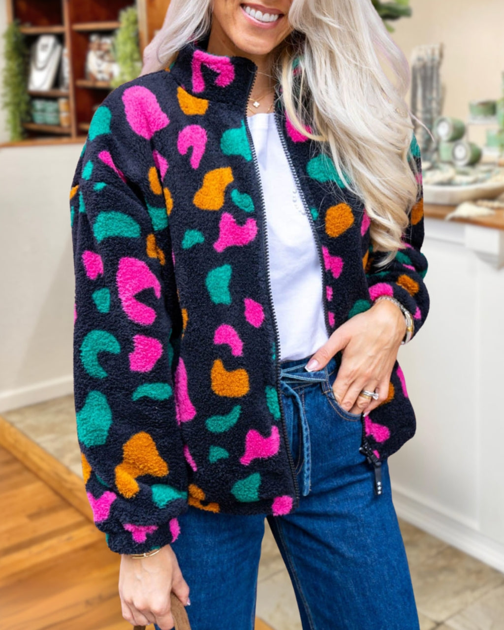 Fun Woolen Leopard Print Jacket