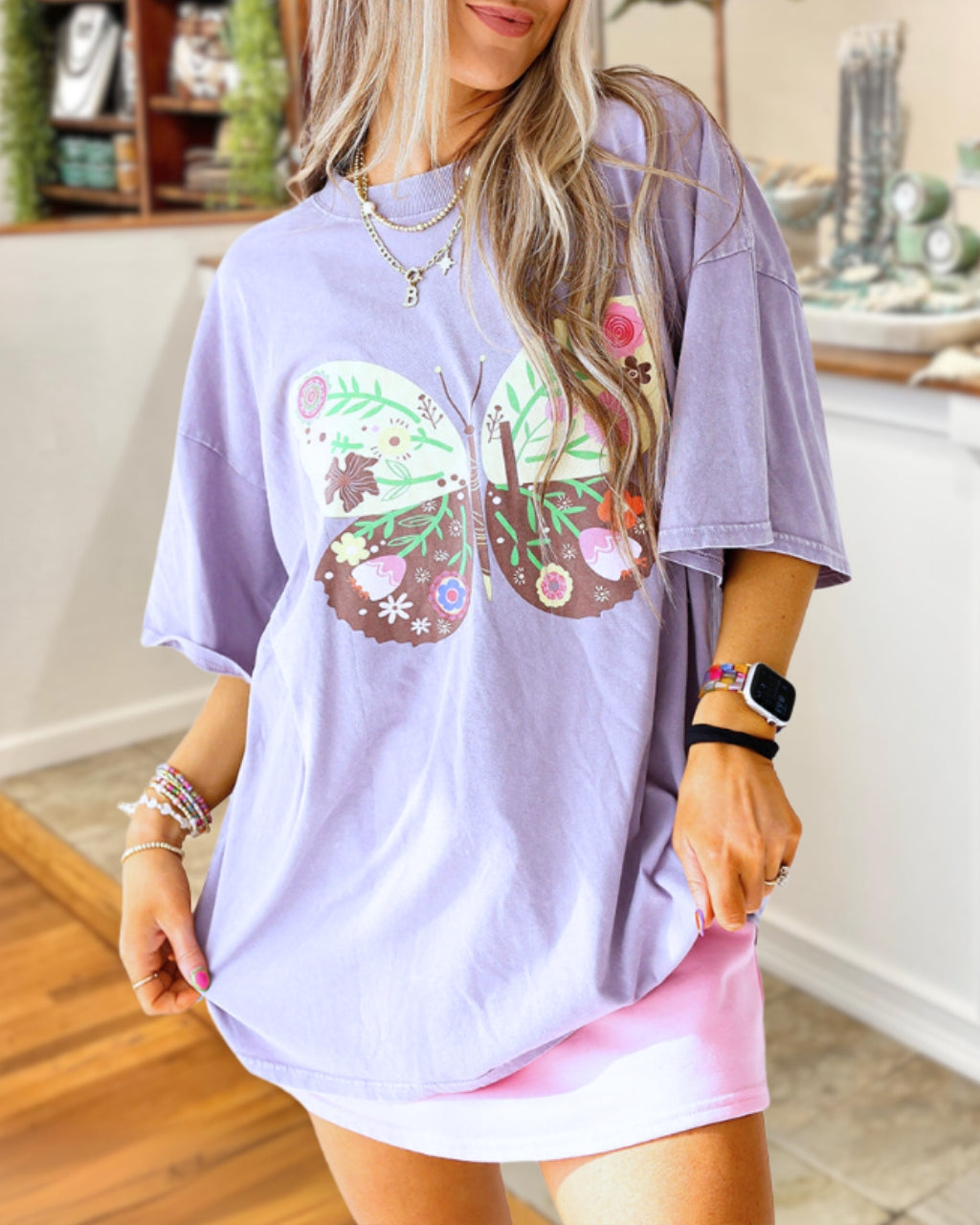 Butterfly Print Oversized T-shirt