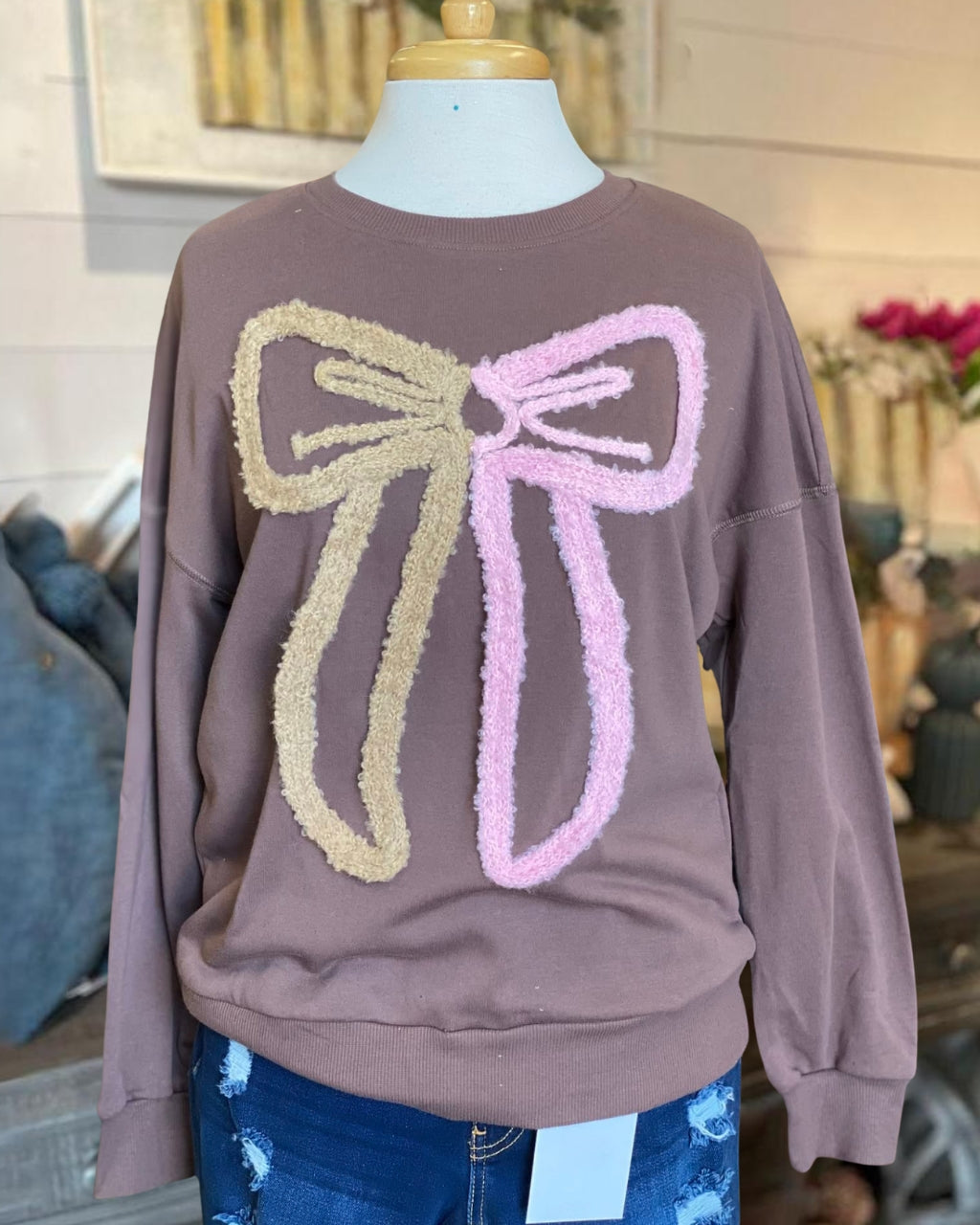 Cute Embroidered Bow Towel Sweatshirt