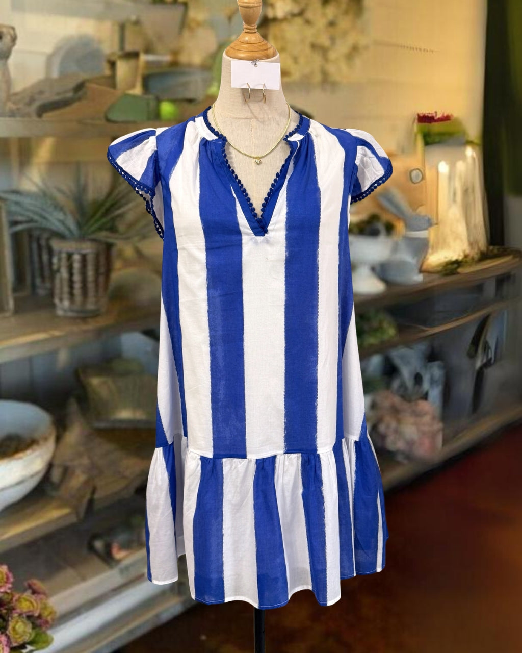 Flutter Sleeves Vertical-striped Dress