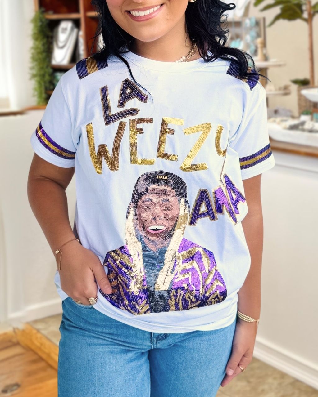 LA WEEZY ANA Sequined Game Day T-Shirt
