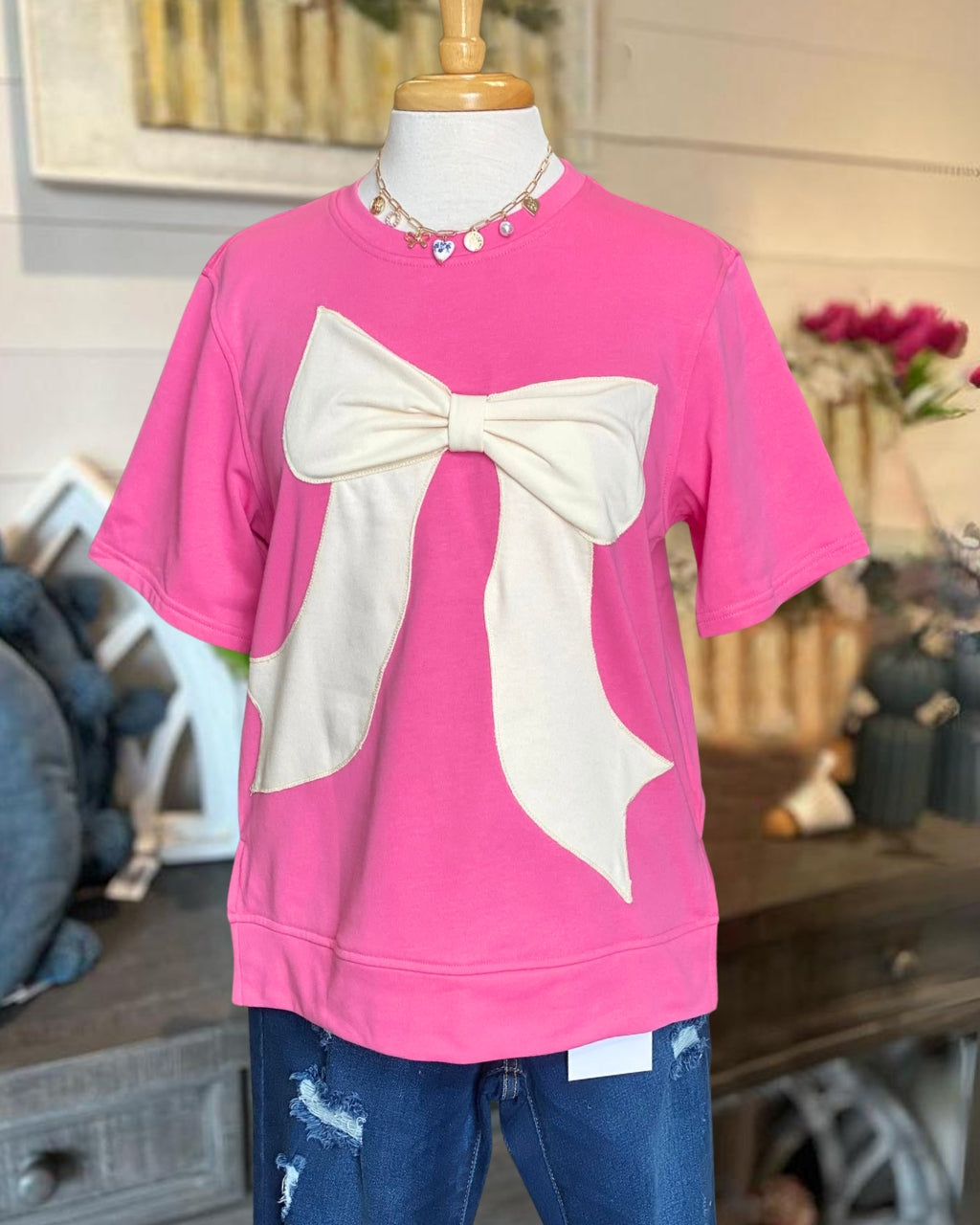 Large Bow Decorative Patch T-shirt
