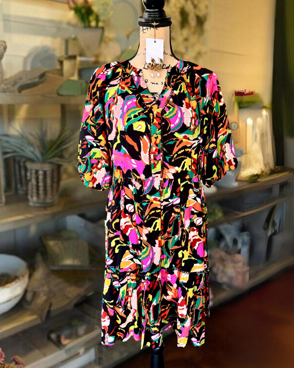 Vibrant Printed Satin Dress