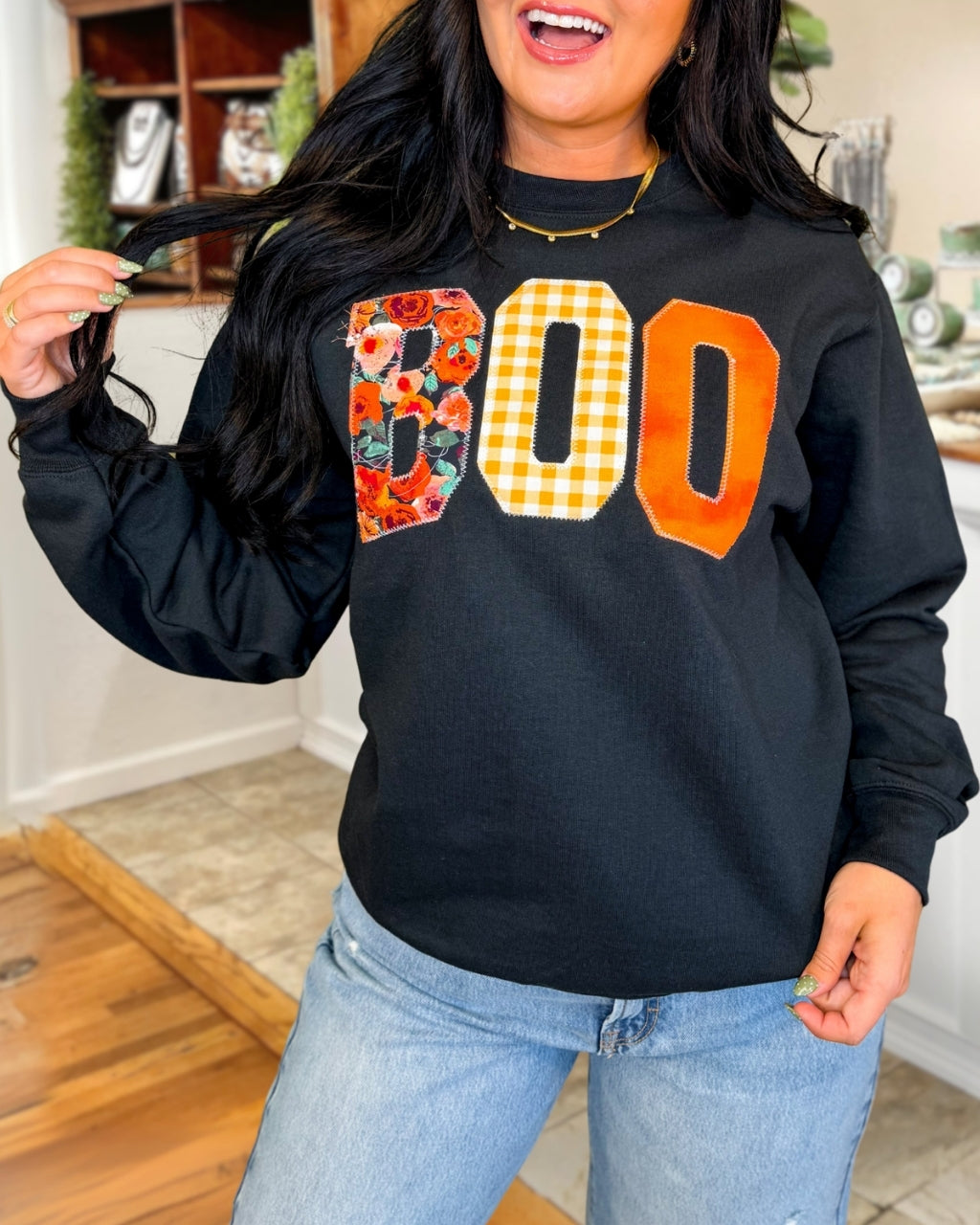 BOO Floral Embroidery Pullover