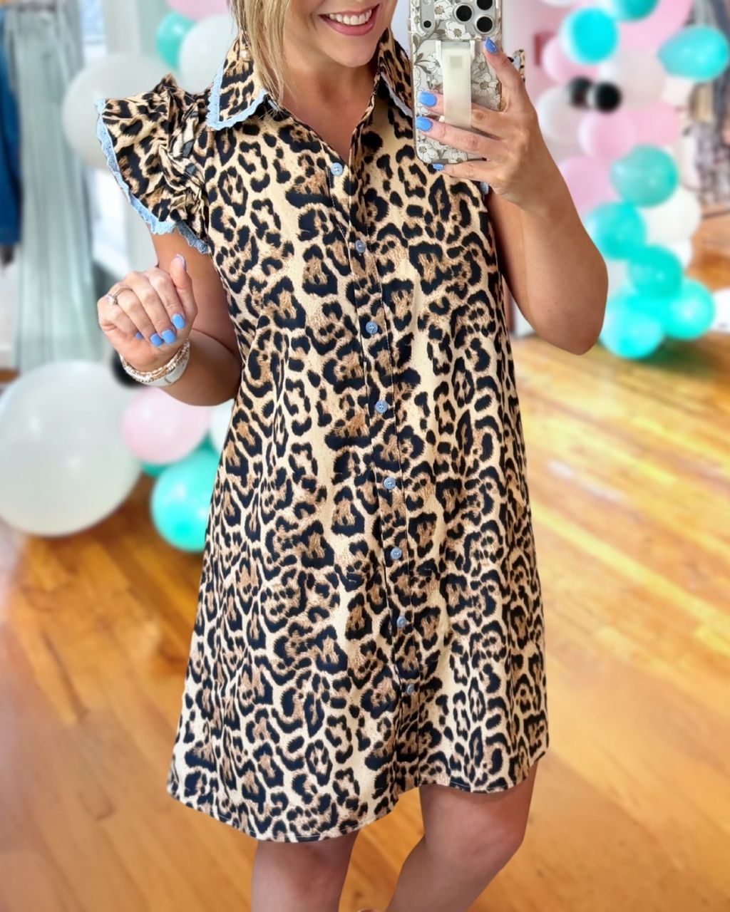 Leopard Ruffled Shirt Dress