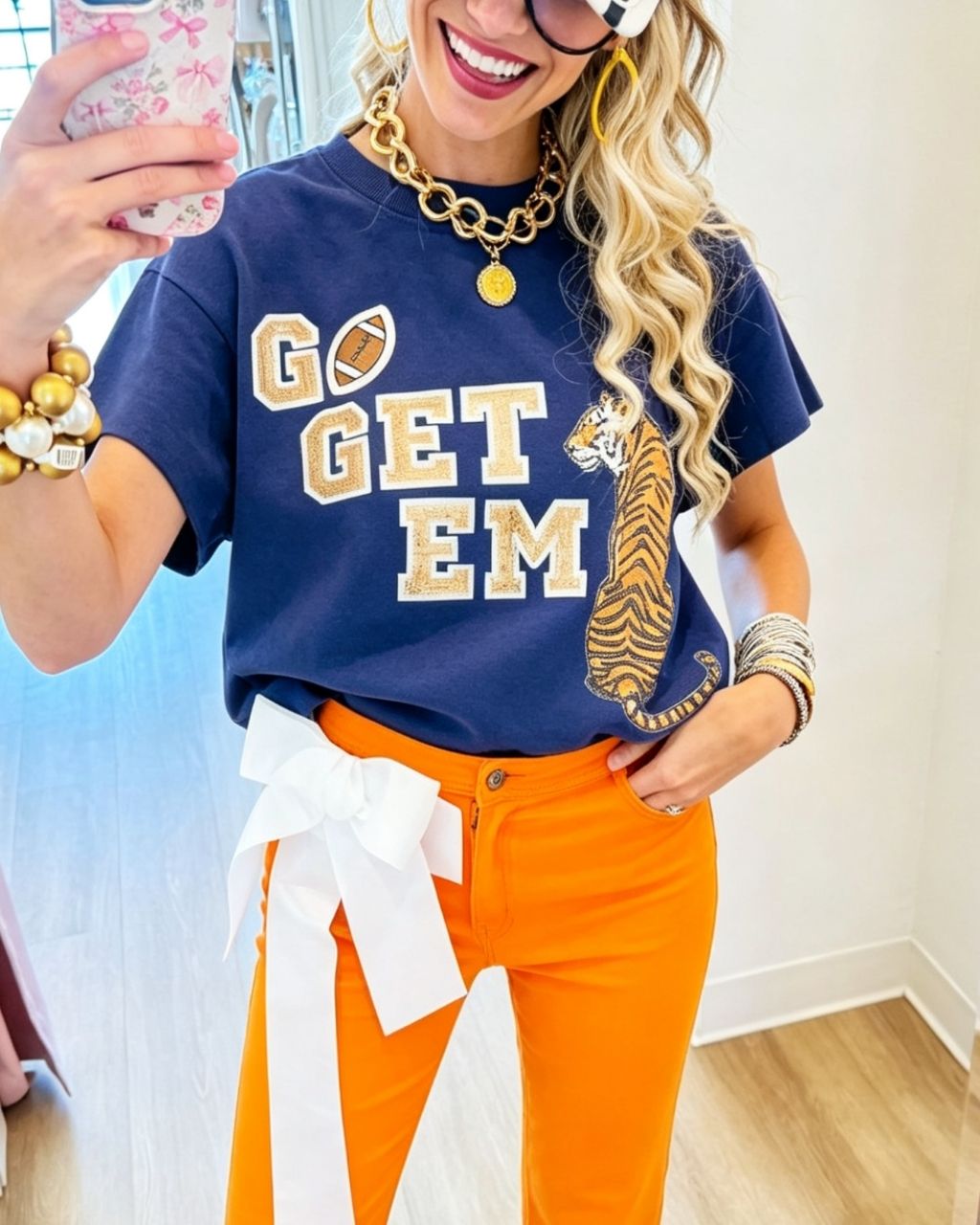 GO GET EM Football Tiger Embroidered Patch T-shirt