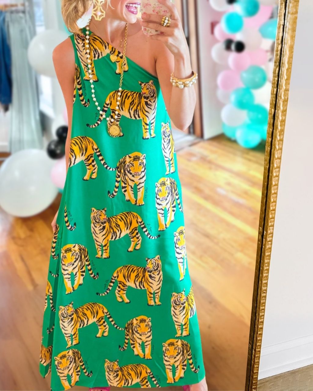Tiger Stretch Satin One-Shoulder Dress