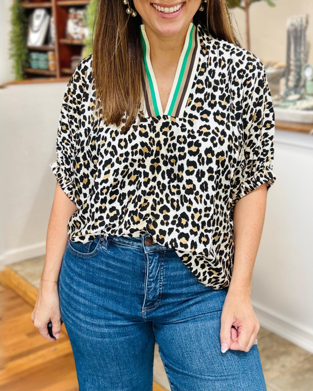 Leopard Print Trim Top