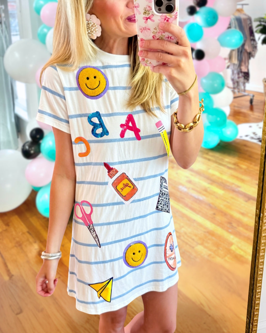 School Supplies Sequined Striped Dress