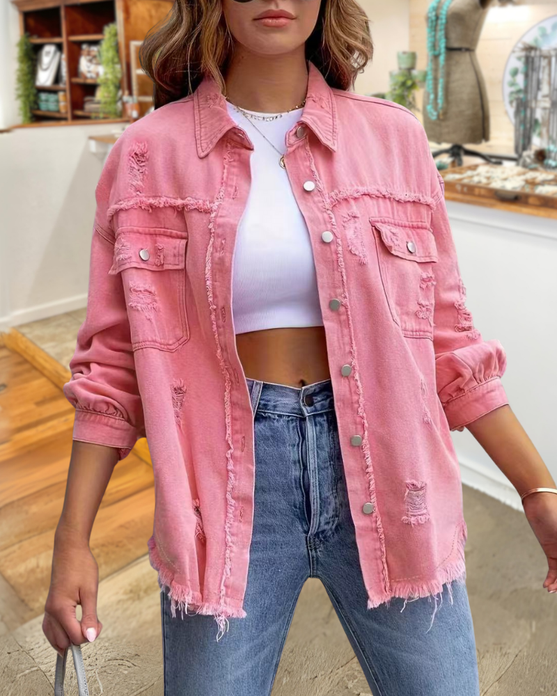 Trendy Ripped Raw Edge Jacket