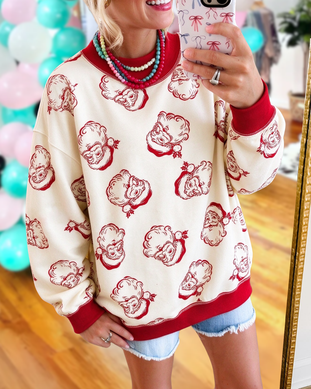 All-Over Santa Claus Colorblock Pullover
