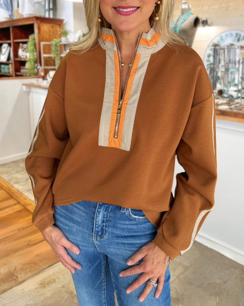 Casual Half-Zip Striped Sweatshirt