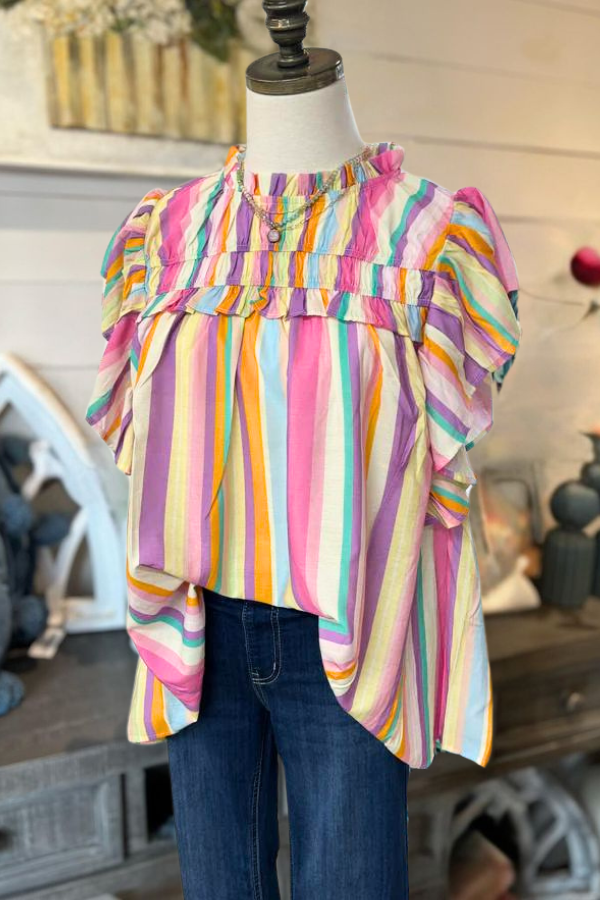 Rainbow Striped Ruffled Top