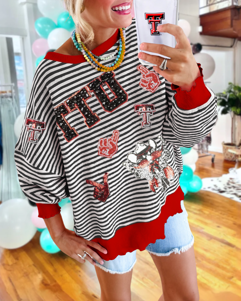 TTU Raider Sequin Striped Sweatshirt
