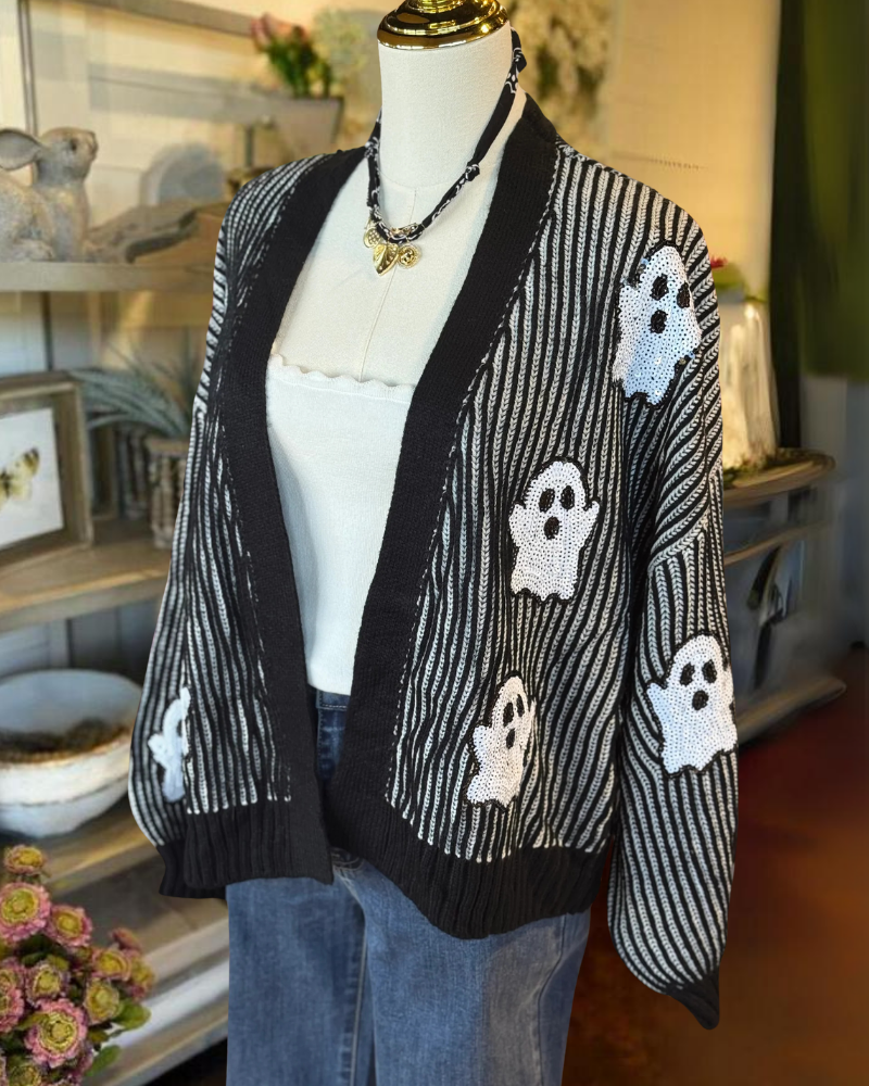 Stylish Ghost Sequin Knit Cardigan