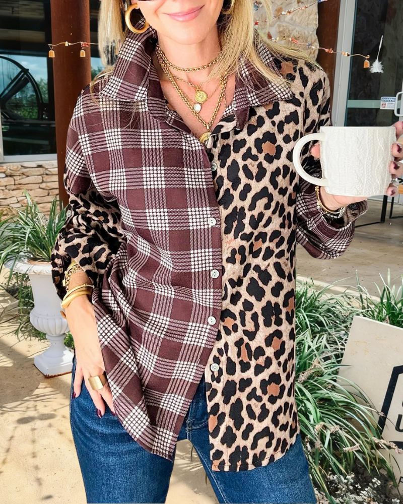Chic Leopard Plaid Patchwork Shirt