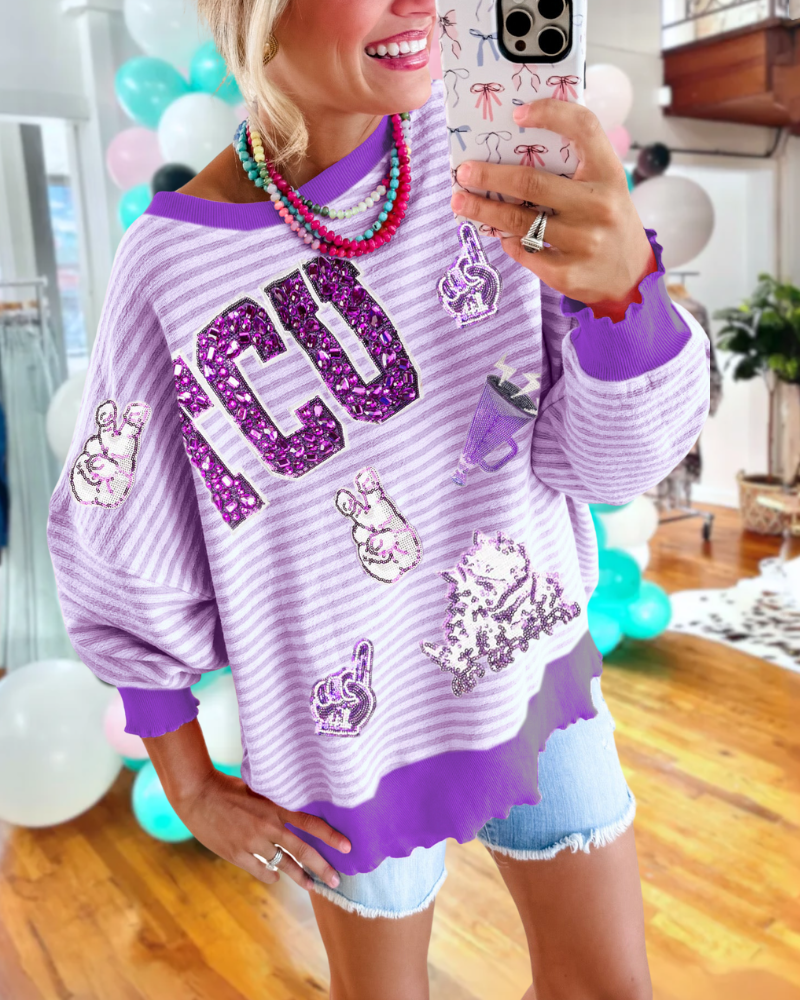 TCU Horned Frogs Sequin Striped Sweatshirt