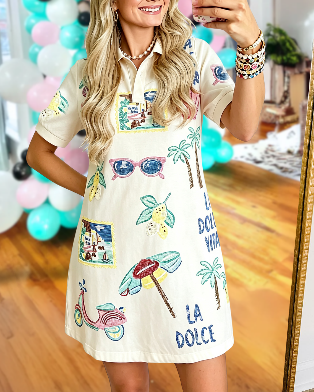 Resort-style Patterned Sequined Dress