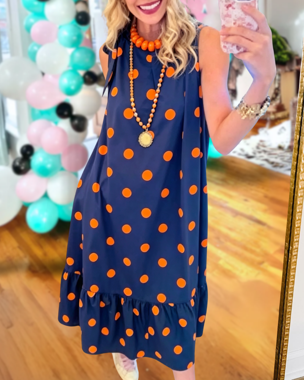 Color-block Polka-dot Sleeveless Dress