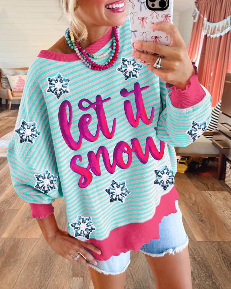 Let It Snow Striped Sweatshirt