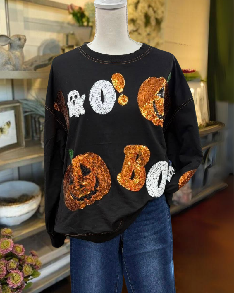 BOO Pumpkin Sequined Sweatshirt