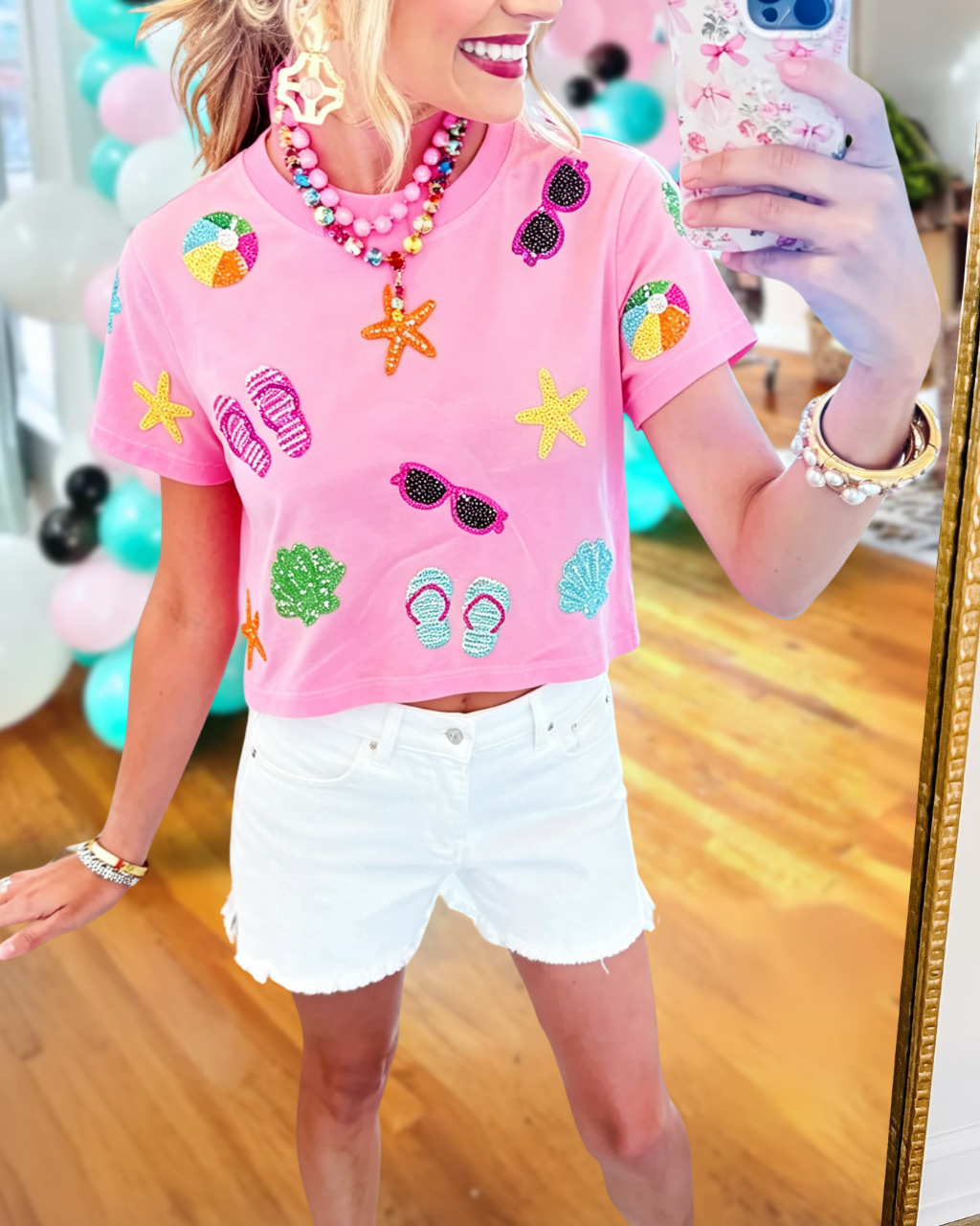 Resort Beach Element Sequined Tee