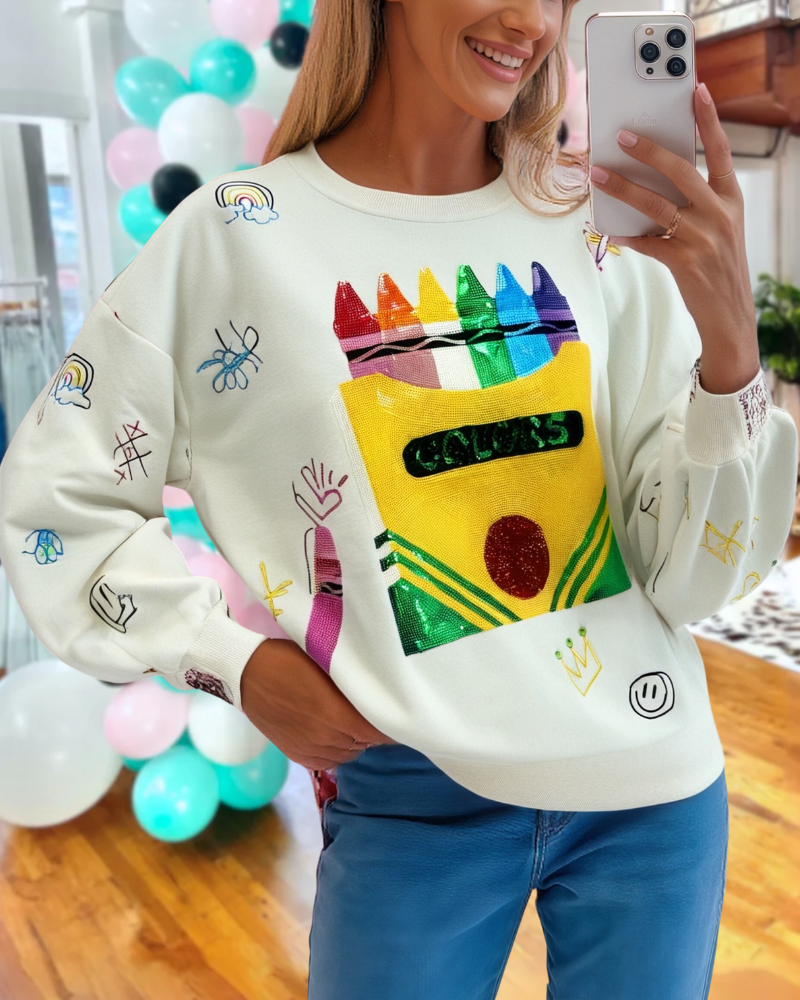 Sequin Embroidered Crayon Top