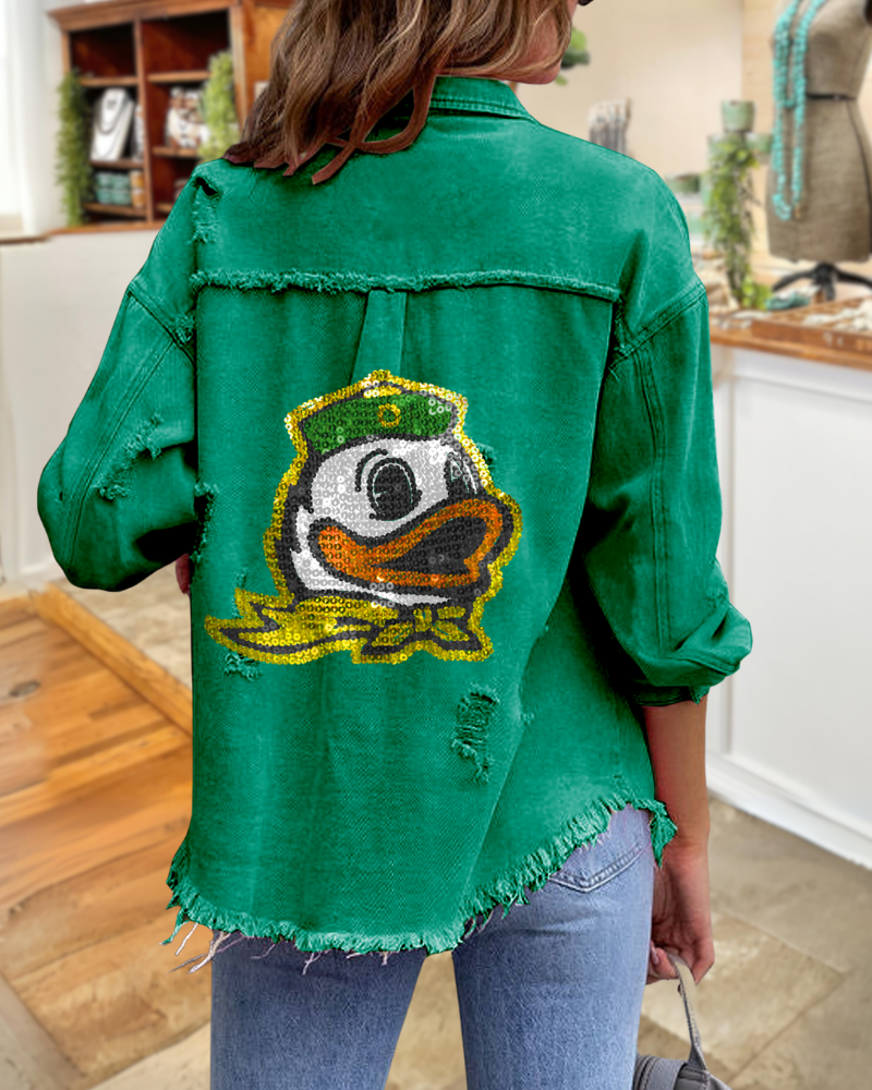 Oregon Ducks Sequined Raw-edge Shirt