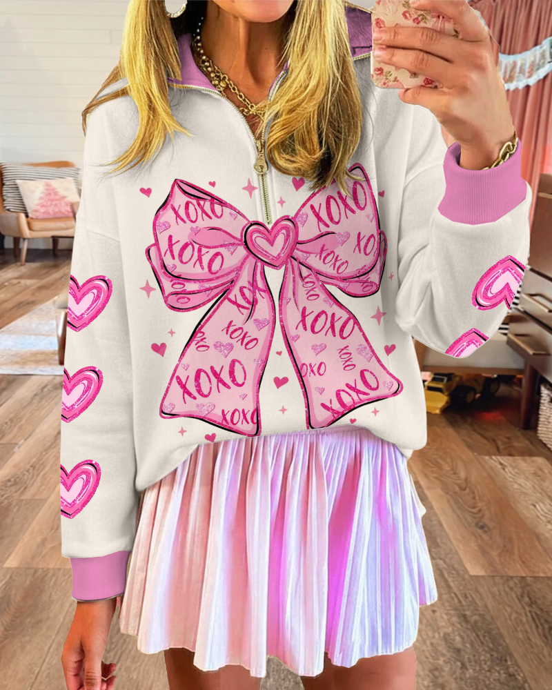XOXO Bow Tie Half-Zip Pullover