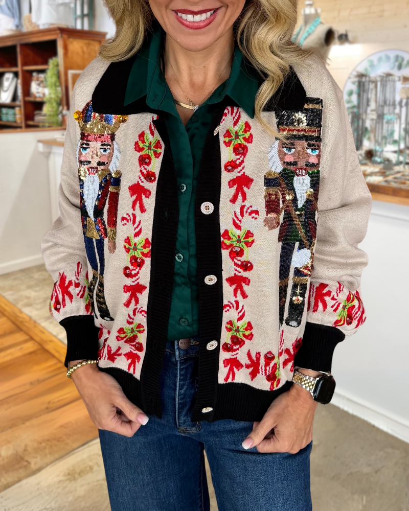 Christmas Nutcracker Sequined Cardigan
