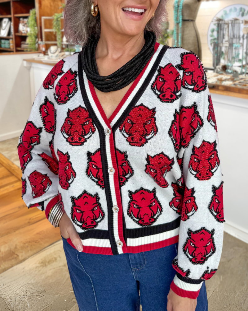 Arkansas Razorbacks Beaded Cardigan