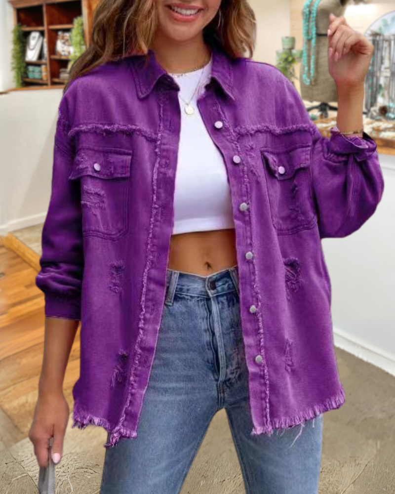 Trendy Ripped Raw Edge Jacket