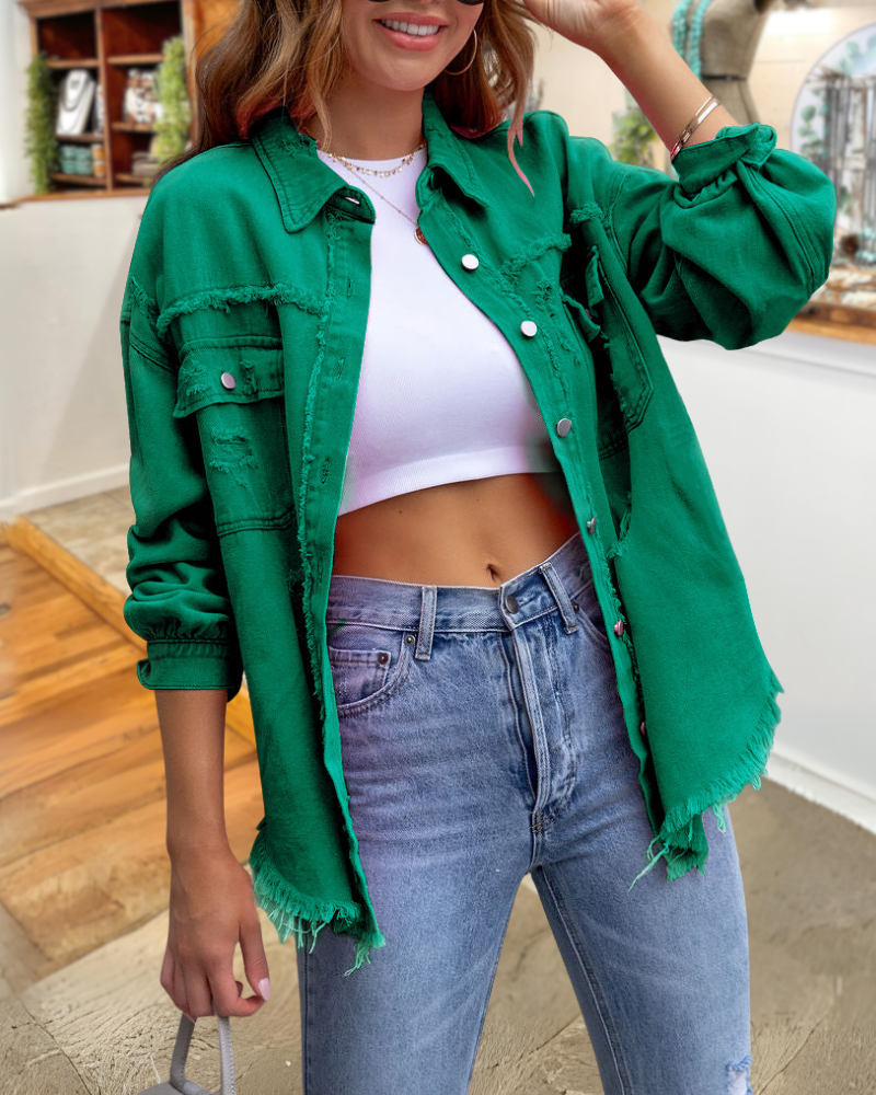 Trendy Ripped Raw Edge Jacket